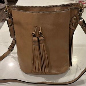 Patricia Nash Tan Leather Crossbody Bag with Tassels